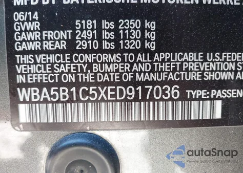 2014 BMW 535I из США, поврежденный, VIN WBA5B1C5XED917036